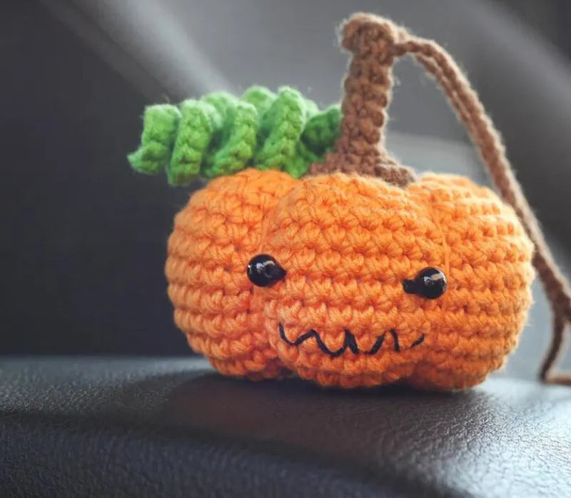 Polyester plush hand-woven cartoon automobile hanging ornament showing Halloween bat and ghost designs.