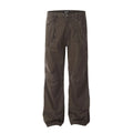Men's loose straight-leg trousers in brown colour with high-waist design and zipper fly closure