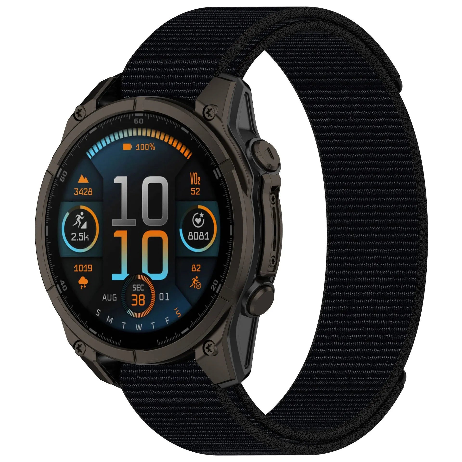 Velcro single circle nylon watchband in black with 22mm width
