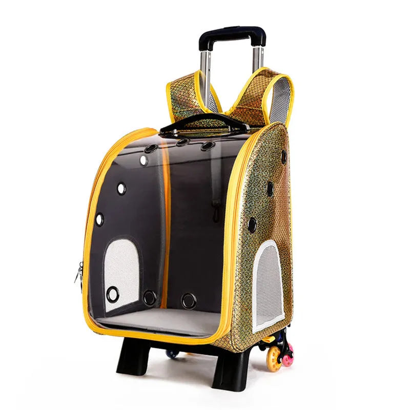 Transparent pet trolley diaper bag with folding shoulder design in blue colour