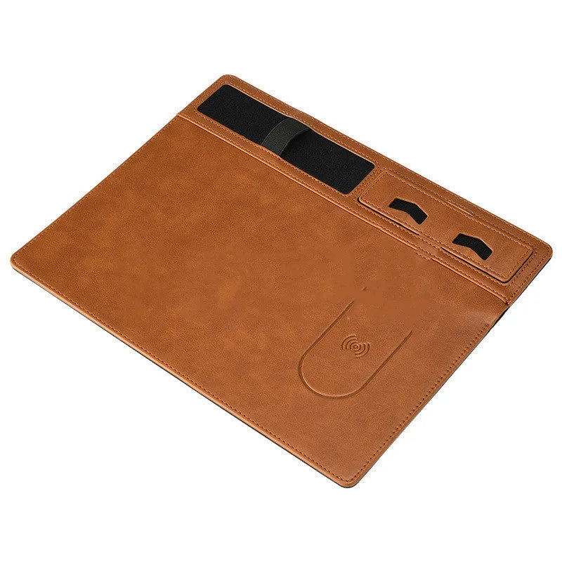 Wireless charging gaming mouse pad with integrated phone holder showing black colour option