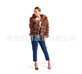 Loose hooded women's coat in artificial fur, shown in brown and white silver fox colours.