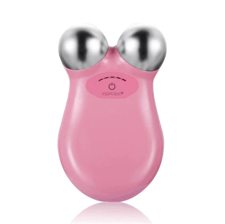 Pink and white microcurrent facial lifting device for skin firming treatments