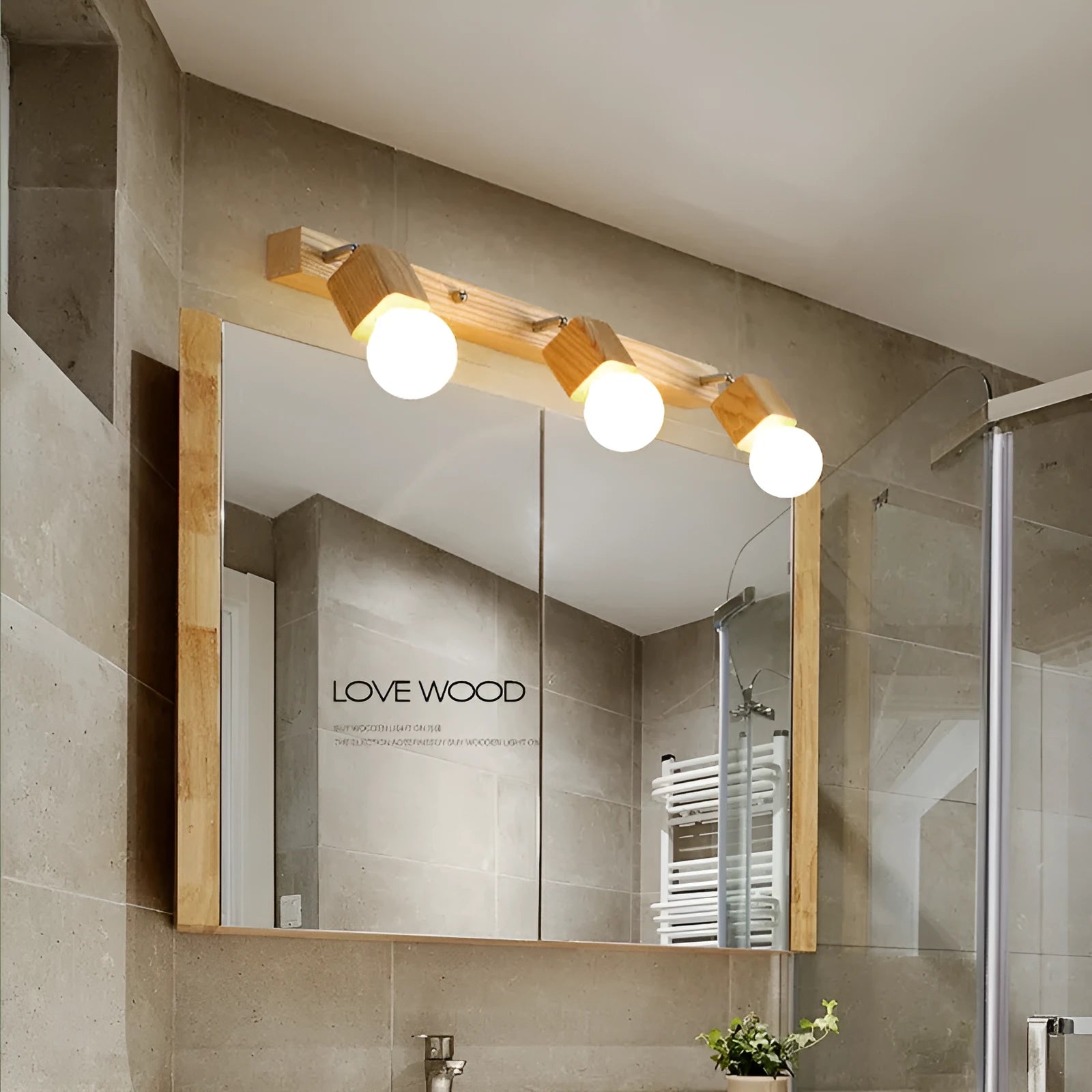 24cm white plastic LED wall lamp with integrated mirror cabinet