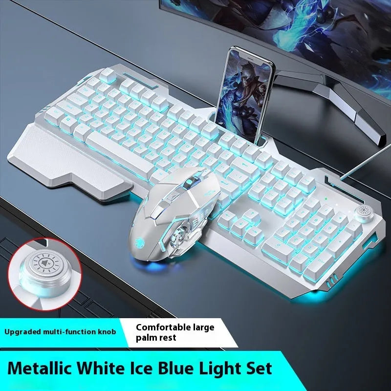 Aluminium alloy mechanical keyboard with backlit keys in gaming dimensions with optional mouse and headset