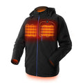 Black USB heated winter coat for men with waterproof windproof features