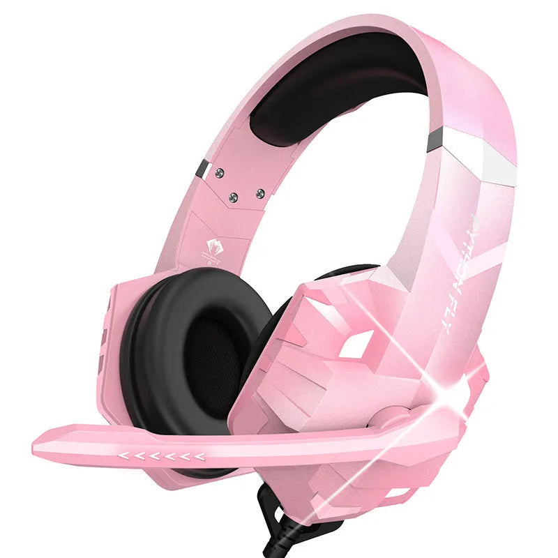 Wired gaming headset with LED breathing lights and microphone in multiple colour options