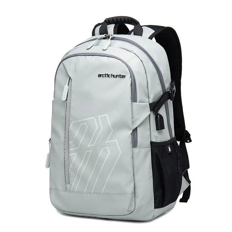 18-inch casual computer backpack in plaid pattern with curved shoulder strap