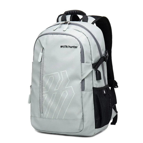 18-inch casual computer backpack in plaid pattern with curved shoulder strap