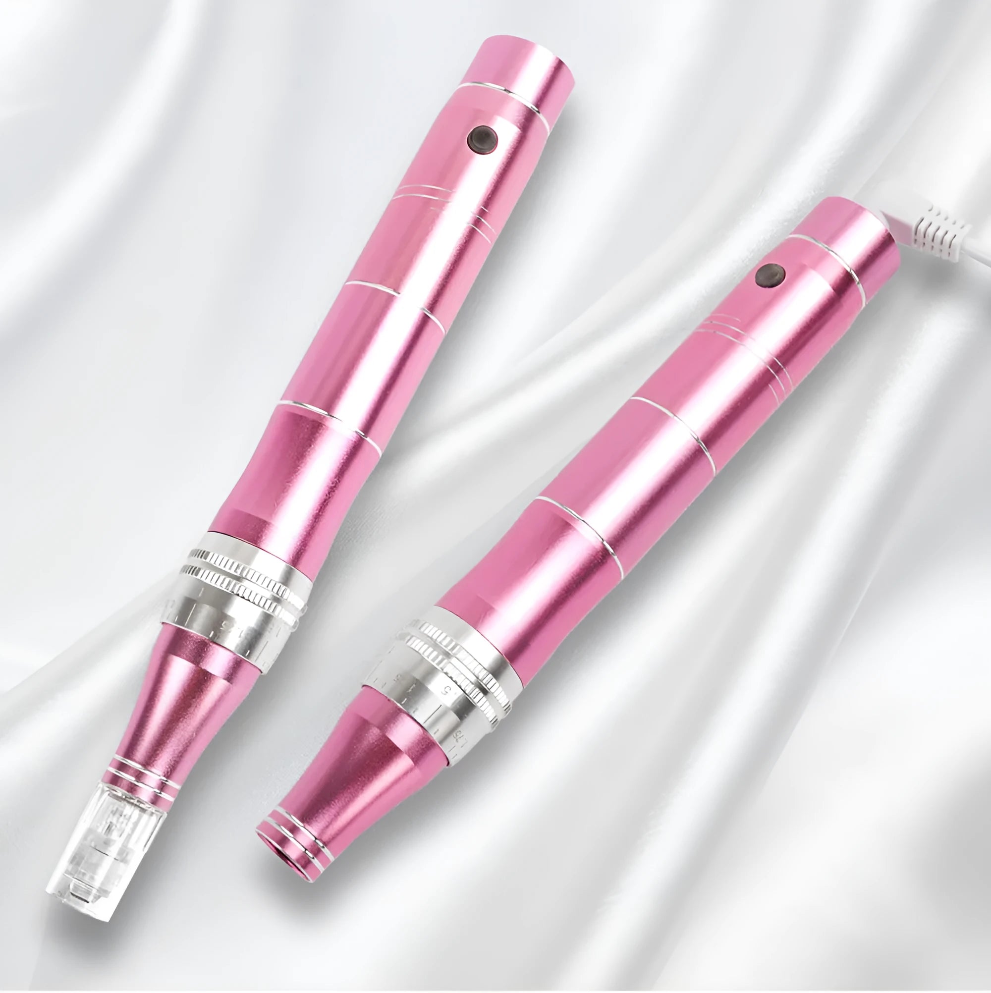 Rose Screw Electric Microneedle Beauty Repair IPL Device in rose gold finish with USB cable and multiple plugs