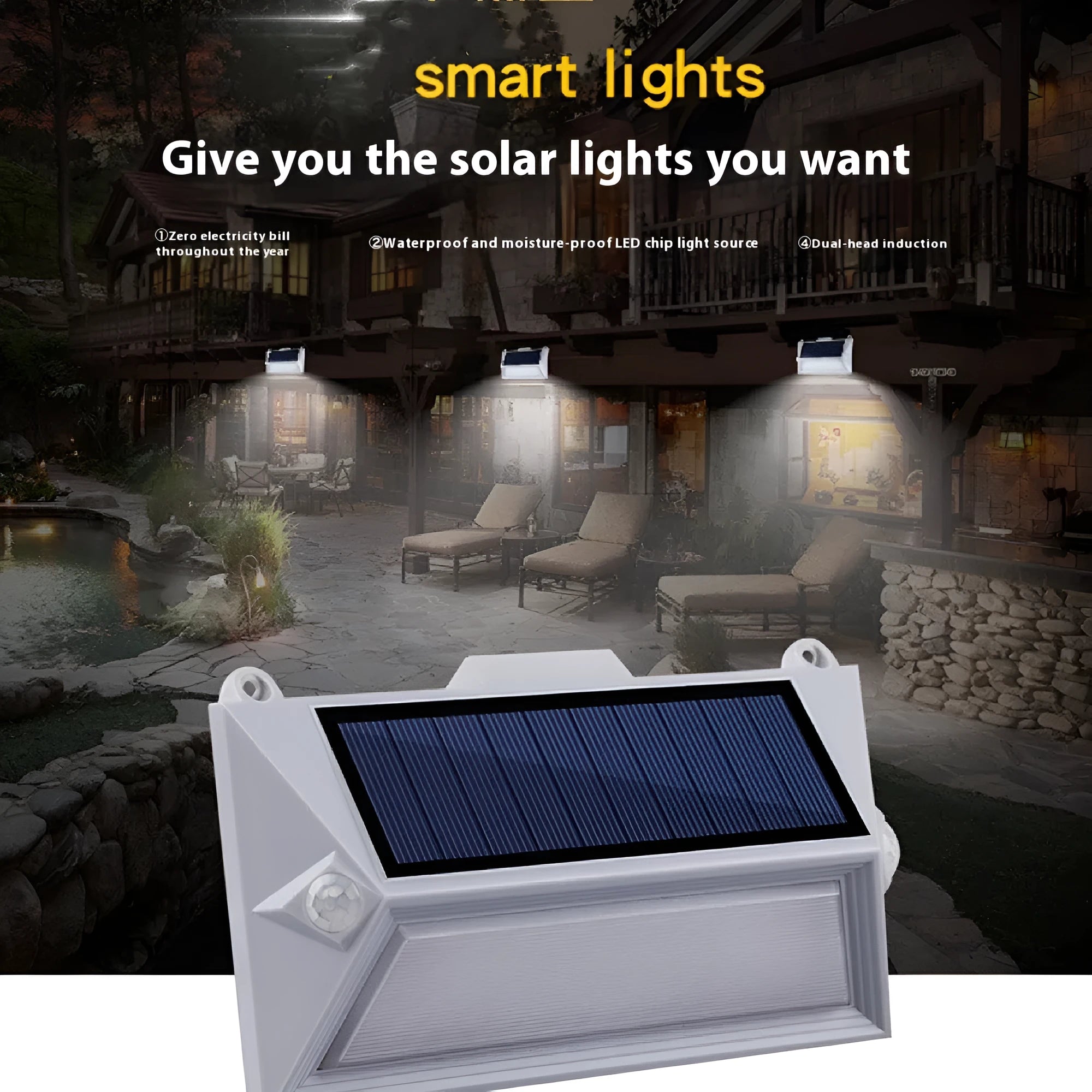 Solar outdoor human body induction guide step light for courtyard and stair illumination