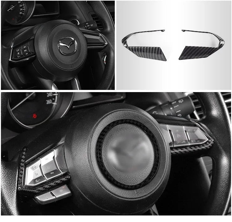 Pair of ABS carbon fibre steering wheel frames with adhesive backing for non-destructive installation