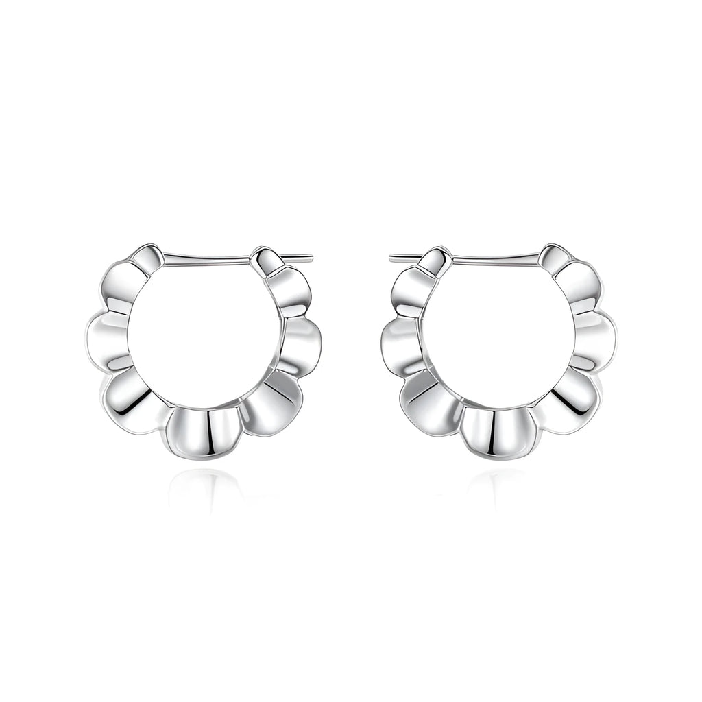 Sterling silver geometric retro earrings with round design elements and electroplated silver finish