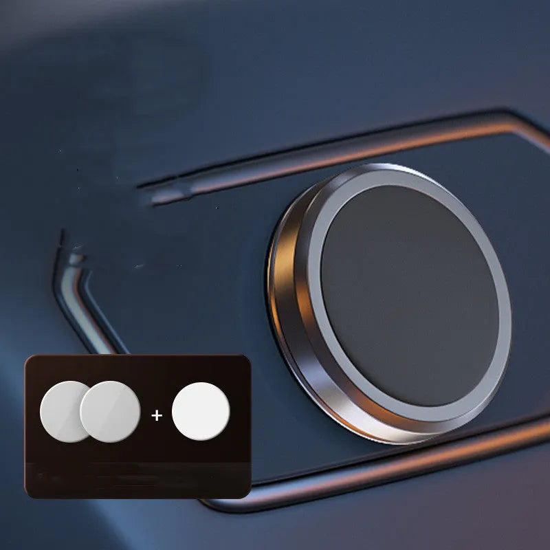 Obsidian black alloy magnetic mobile phone holder with centripetal force design and included magnetic discs.