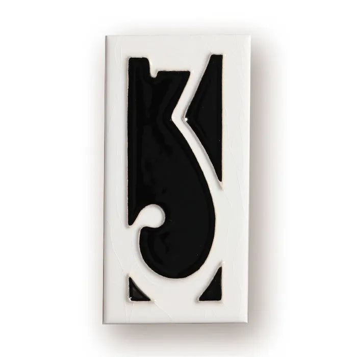Handmade retro-style ceramic doorplate with enamel number, shown in 76mm by 152mm size.