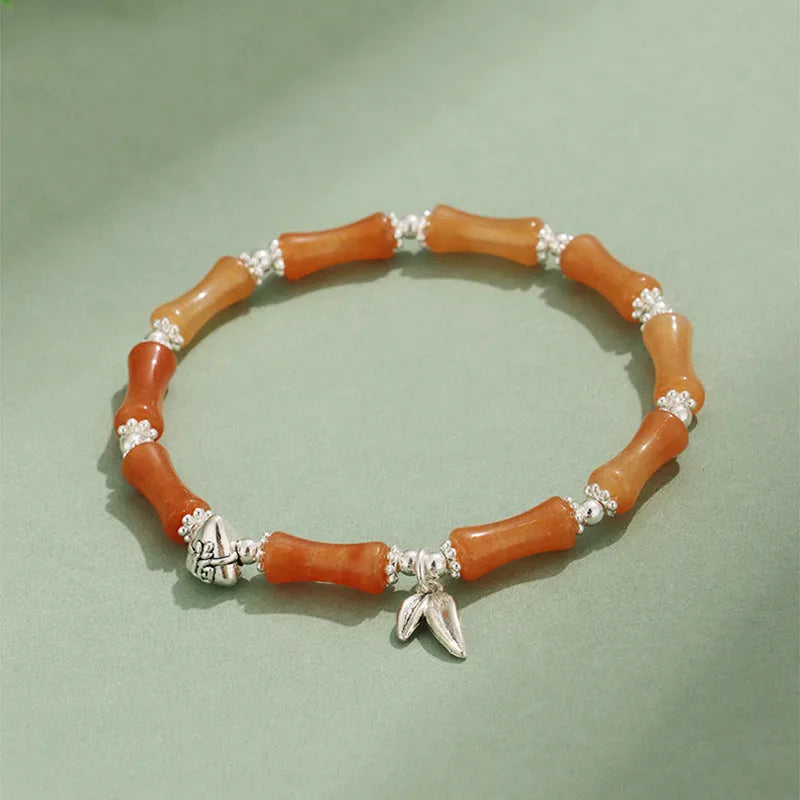 Green aventurine bamboo strawberry crystal bracelet with mixed stones and adjustable sizing