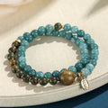 Blue gold sandalwood beaded bracelet for women with geometric design featuring Fu and Xi characters in New Chinese style