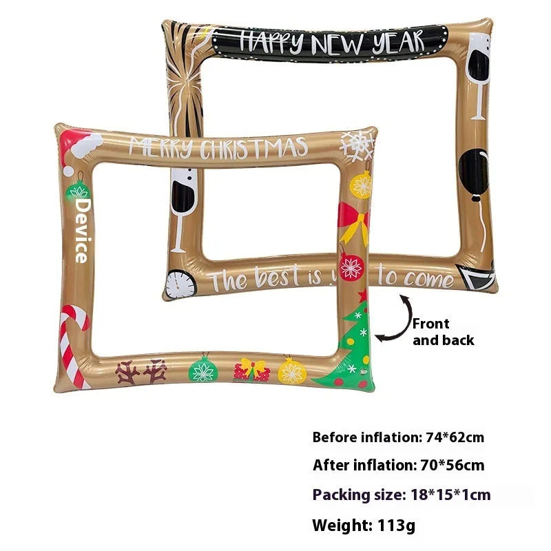 Large red and green Christmas inflatable photo frame with PVC material.