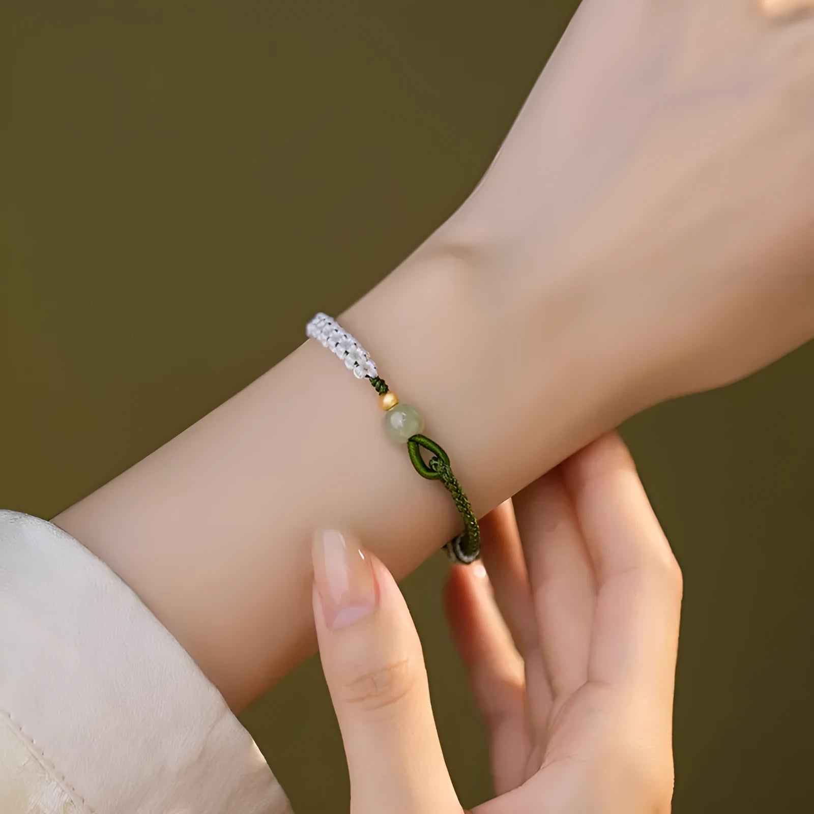 Hetian jade sterling silver carrying strap bracelet with colourful cord and national tide design