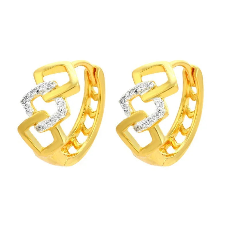 Gold geometric hollow-out earrings with electroplated finish and colour separation ear clip