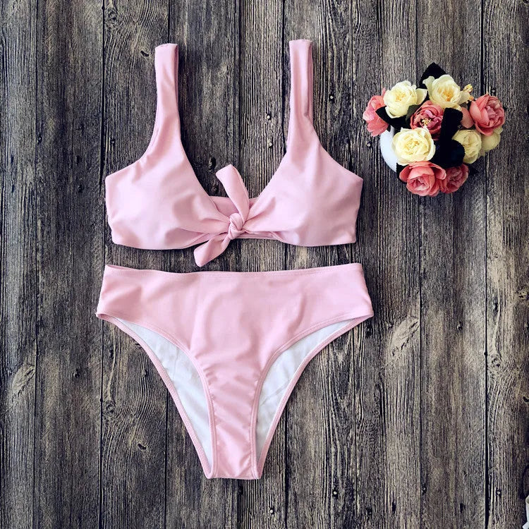 Women's pure colour polyester bikini swimsuit in European American style