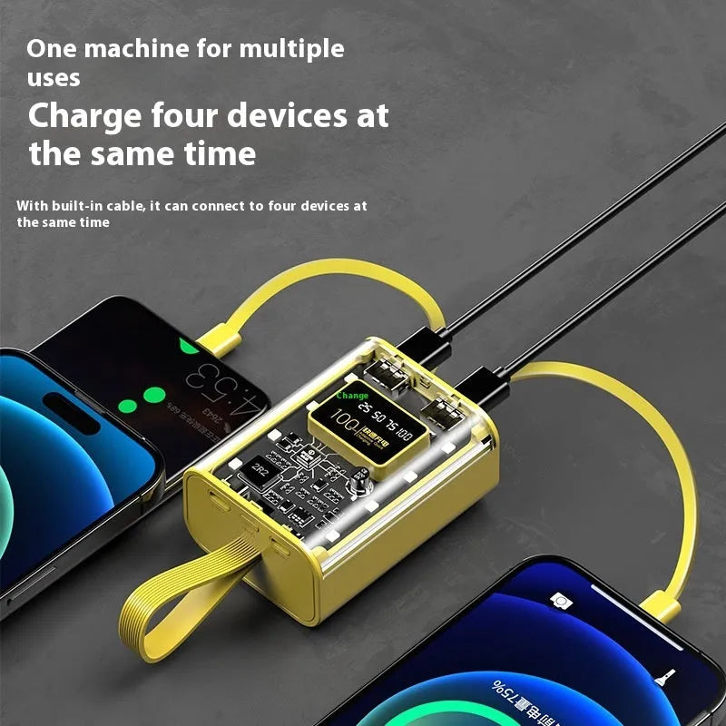 Punk transparent mech mini power bank with plastic shell and multi USB ports in black colour