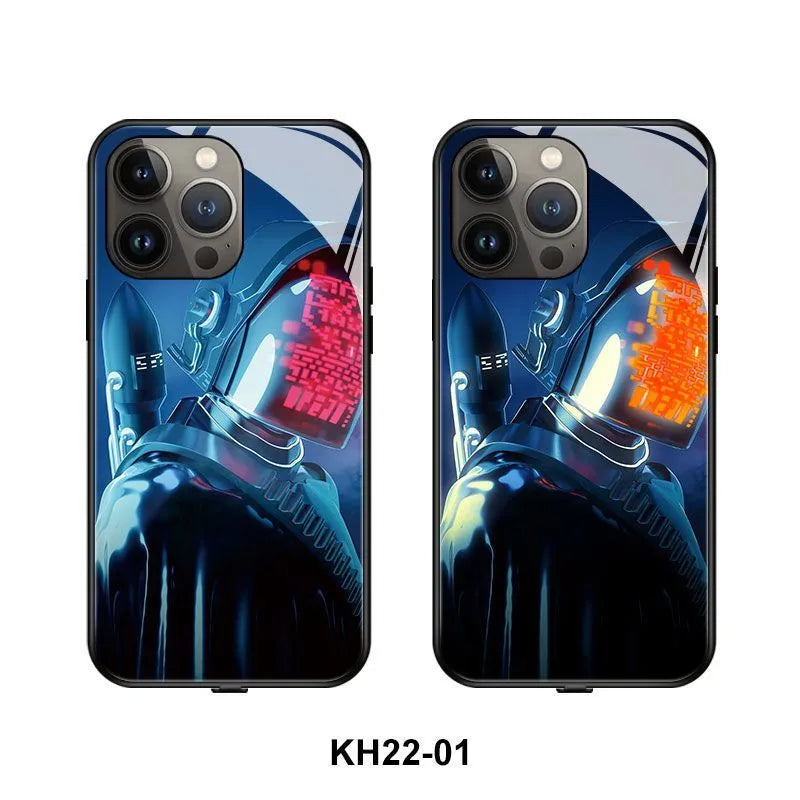 Smart luminous protective case for iPhone with Technology Bear graphic design, made from TPU and tempered glass.