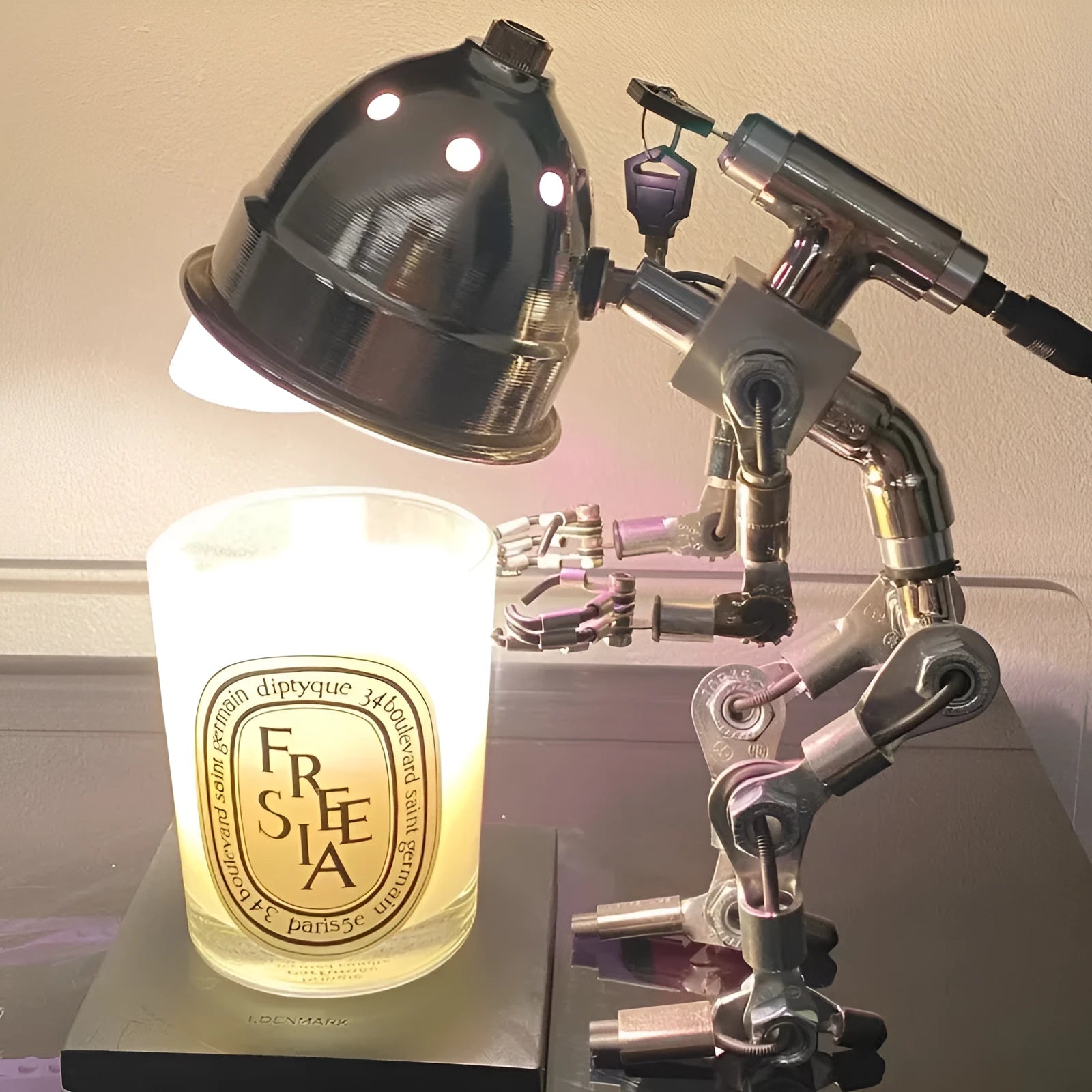 Silver copper robot atmosphere light with customisable graphics in 22cm or 29cm sizes