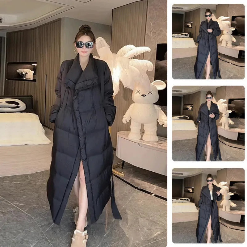 Women's cotton solid colour long coat with flight sleeves, black, size M