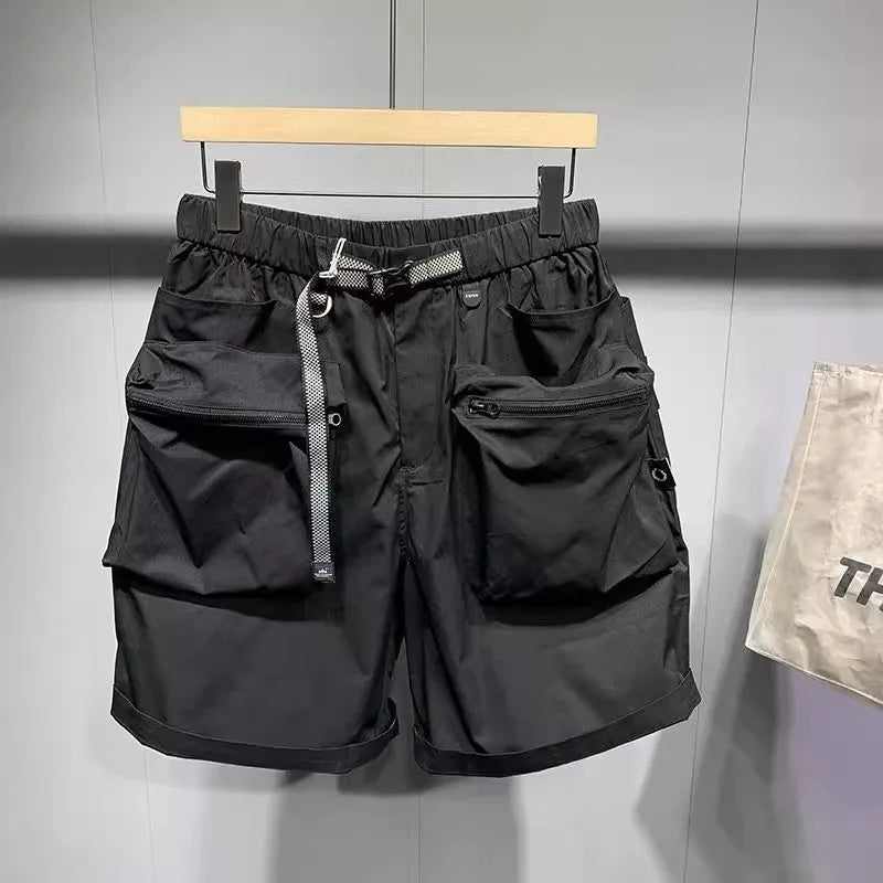 Men's large size work shorts with multiple pockets in black and grey colours