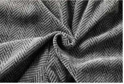 Man's straight-leg fleece-lined casual trousers in lightweight grey fabric with an elastic waistband.