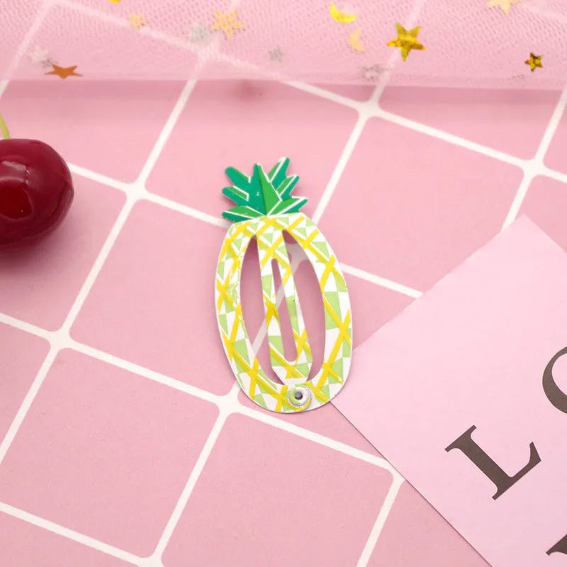 Children's metal hair barrette with colour printed watermelon and strawberry design