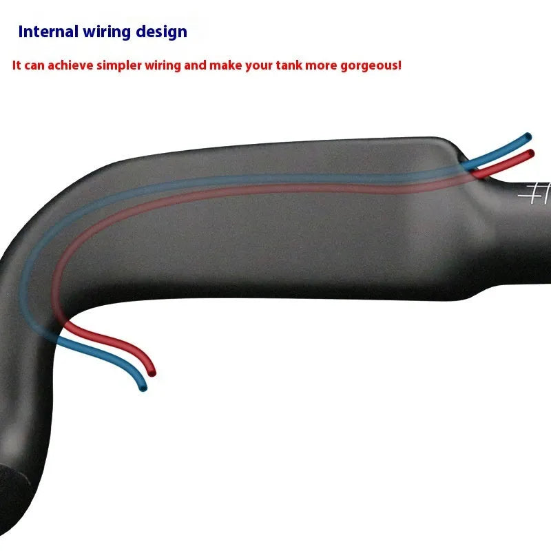 Carbon fibre road bicycle handlebar shown in black double line and red double line finishes