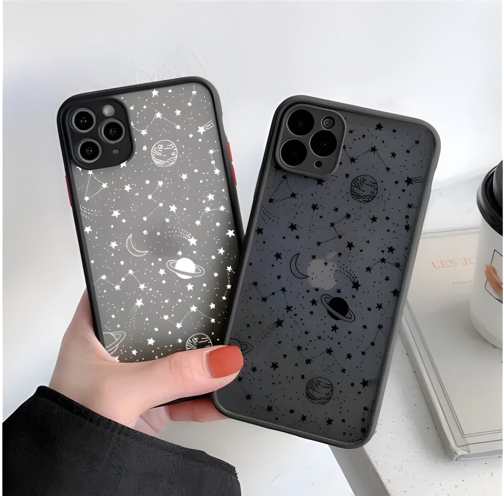 iPhone case with integrated crystal eye massager in black and white colour options