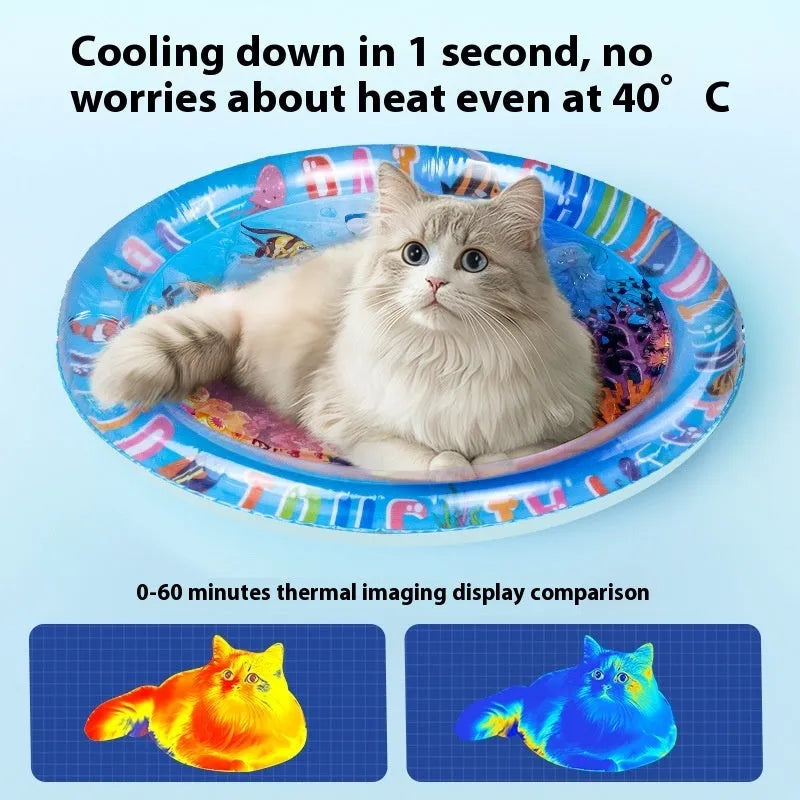 Inflatable PVC pet cooling water bed with dolphin design for dogs and cats