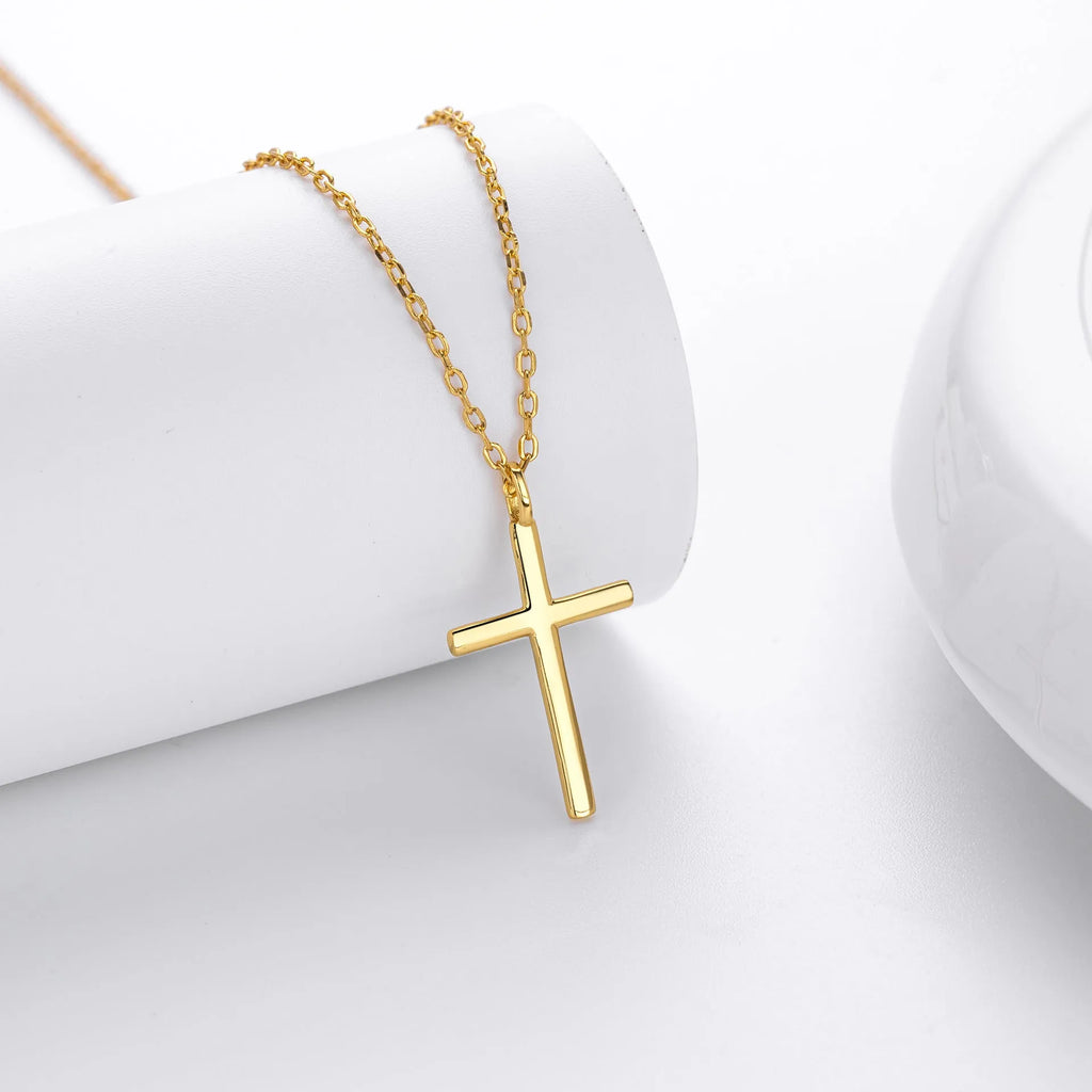 S925 sterling silver necklace with glossy cross pendant on adjustable O-shaped clavicle chain