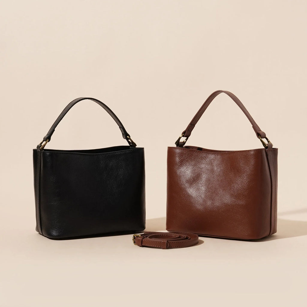 Sugar brown vintage cowhide leather women's shoulder bag with square design and internal compartments