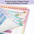 B5 budget tally notebook with a blue PP cover and spiral binding, open on a table.