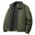 Men's winter fleece cotton coat in black with fleece lining and long sleeves