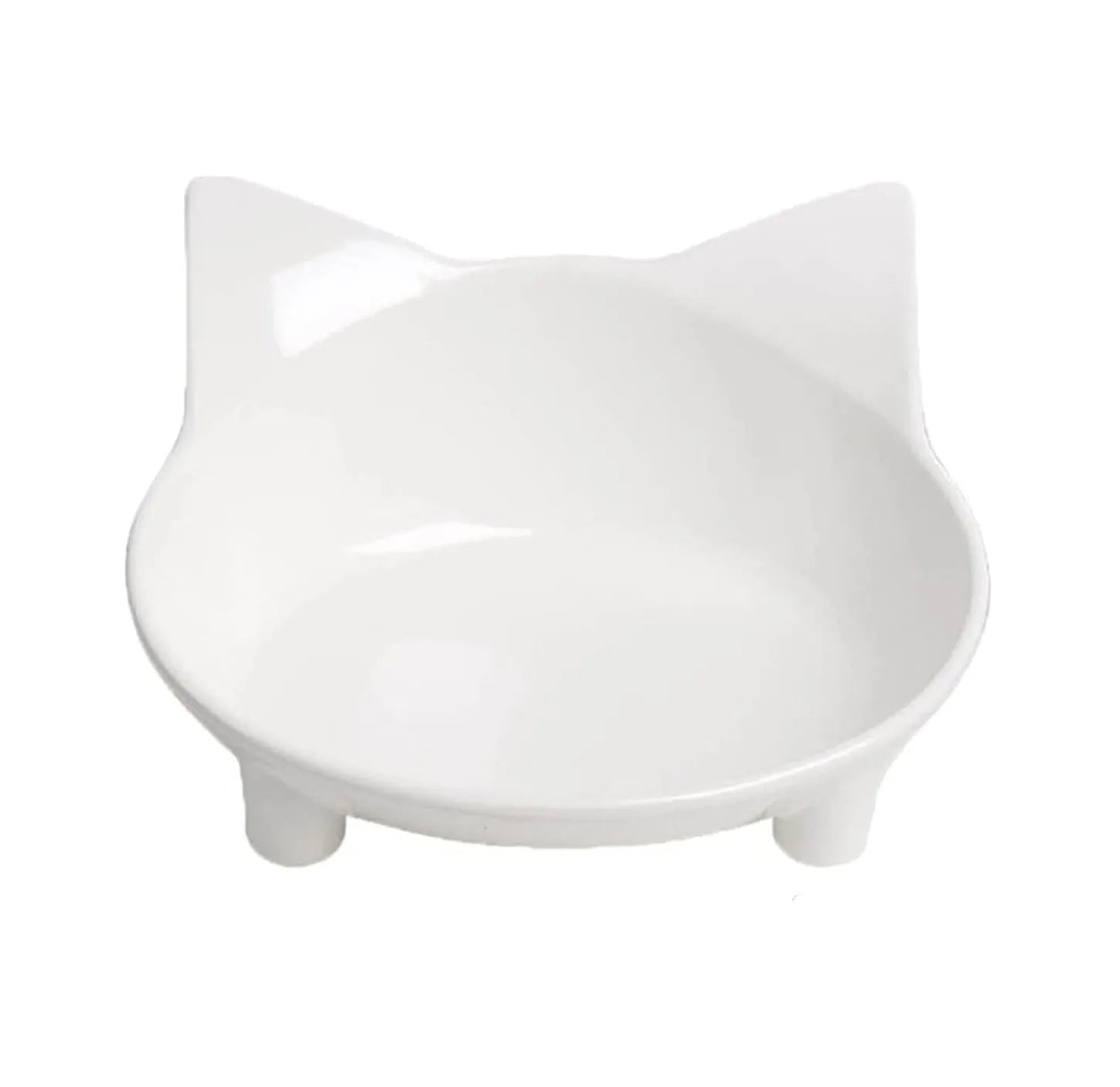 Shallow melamine cat bowl in white with a non-slip rubber base.