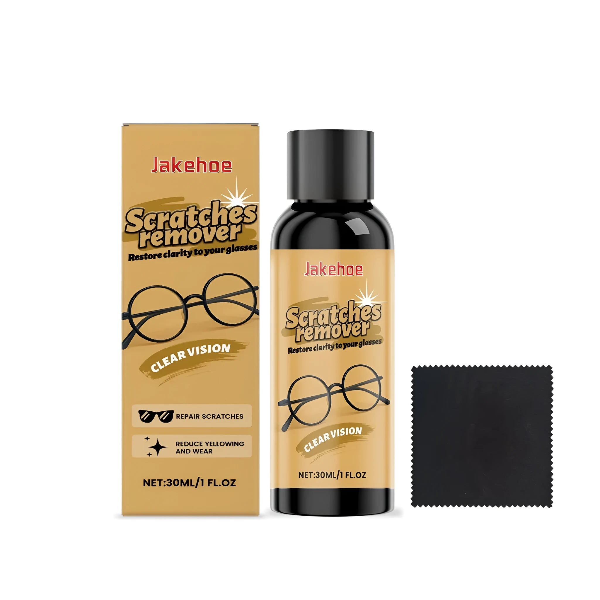 30ml glasses scratch remover bottle with silicon dioxide formula and protective glasses cloth