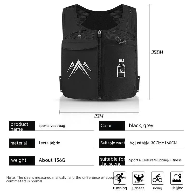 Classic black sports running vest with a front mesh phone pocket, shown on a model.
