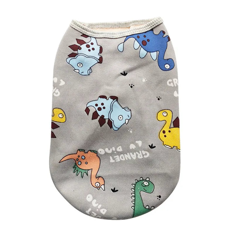 Blue dinosaur polyester plush pet vest for dogs in autumn winter on a neutral background