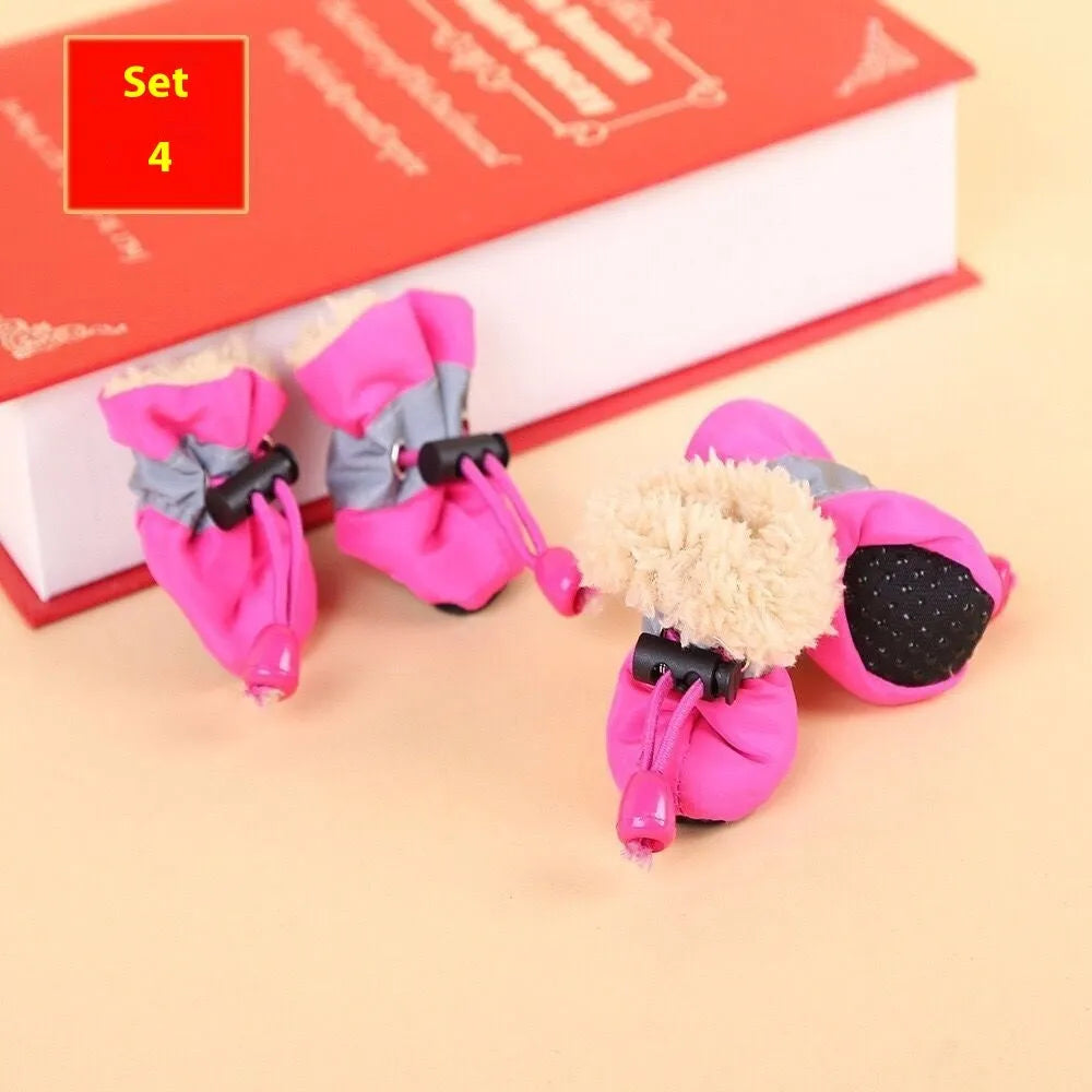 Cloth dog shoes with soft soles in multiple colours including fleece-lined options for canine paw protection