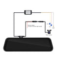 9.66-inch HD car dashcam and reversing camera system with mounting kit on a table