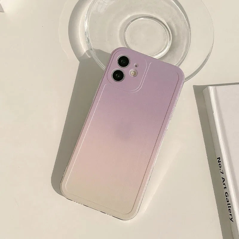 Yellow to purple gradient silicone iPhone case with airbag retractable X bracket protection