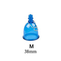 Blue silicone male masturbator adult toy shown in small, medium, and large size options.