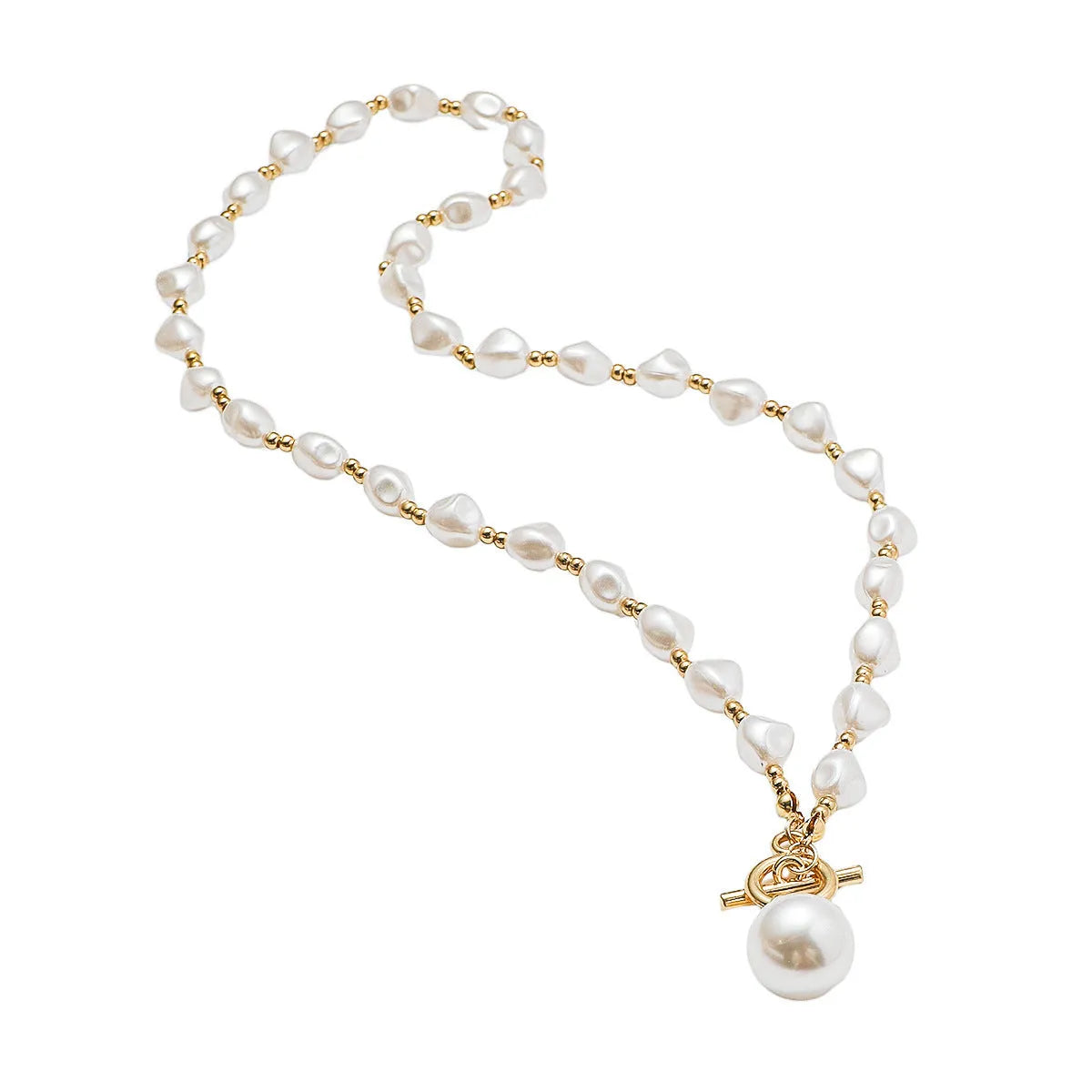 T-shaped buckle handmade imitation pearl necklace women's fashion pearl chain pendant