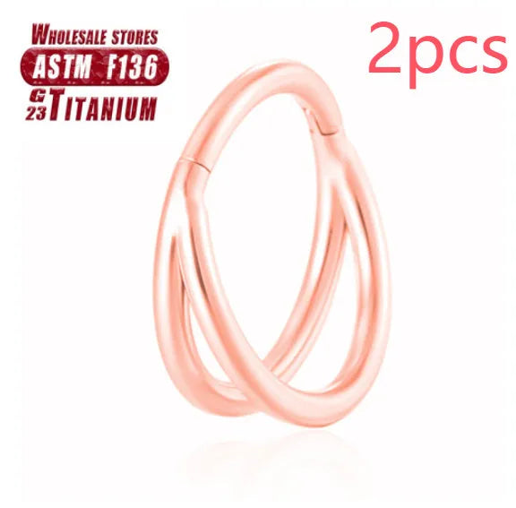 Titanium alloy fork nose ring in silver and gold finishes with and without diamonds, showing 1.2mm gauge.