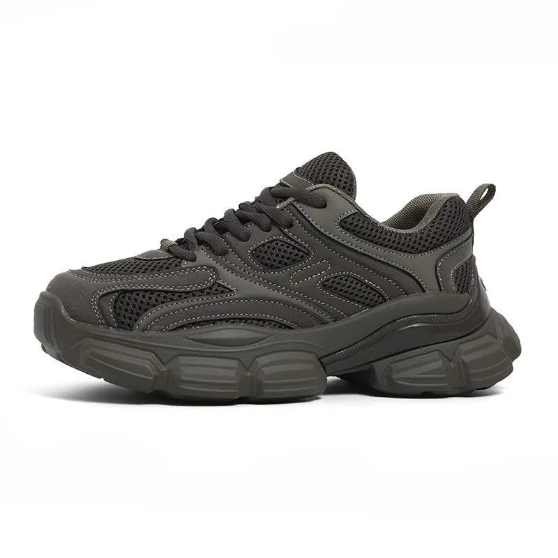 Mesh casual platform dad shoes in beige for men and women with height increasing mid heel